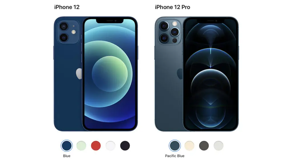 iPhone 12 màu Blue và iPhone 12 Pro màu Pacific Blue.