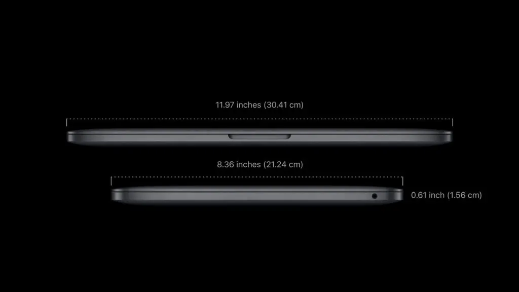 Kích thước các cạnh của MacBook Air (M1, 2020)