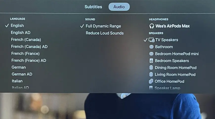 Kết nối AirPods Max với Apple TV trực tiếp trên ứng dụng đang xem