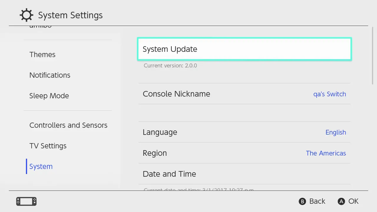 update firmware on Nintendo Switch