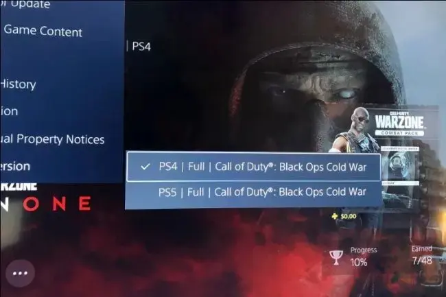 Cách phân biệt phiên bản game đang cài là PS4 hay PS5.