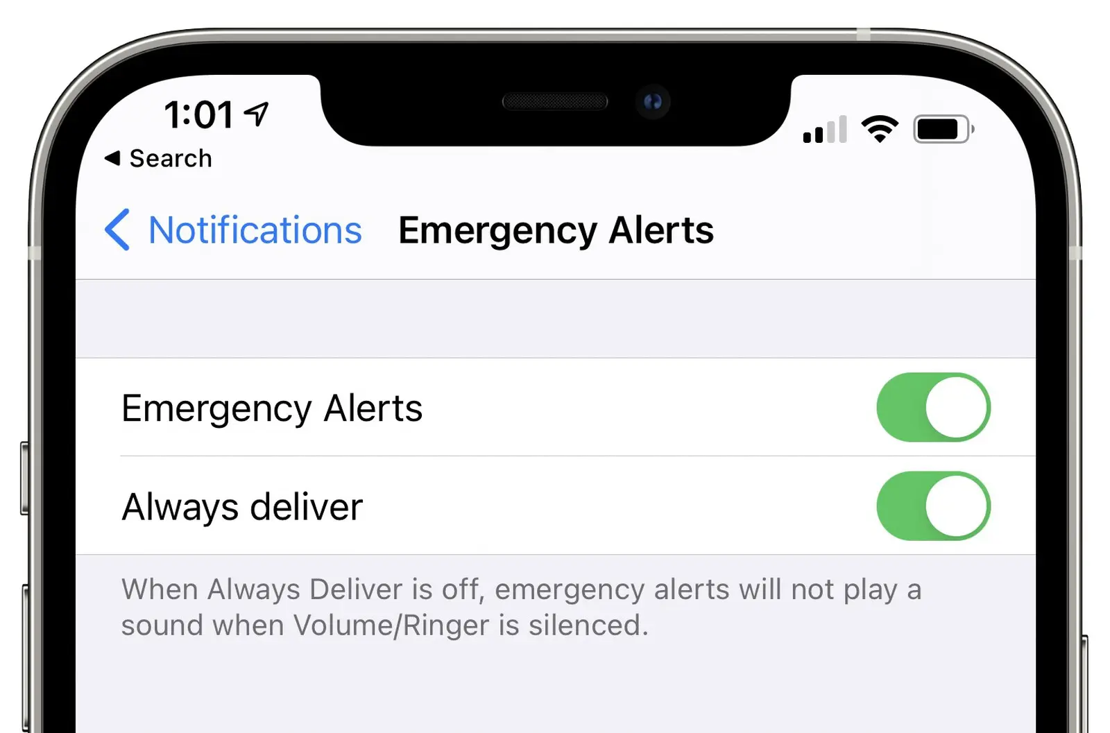 Emergency Alerts Settings