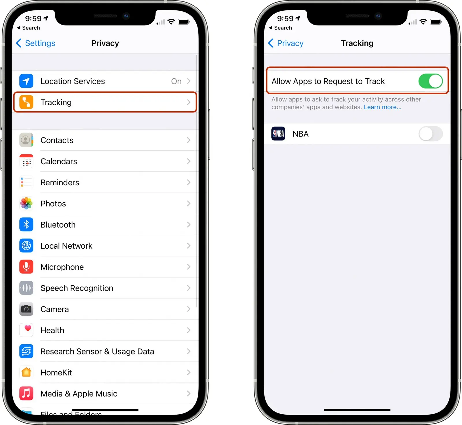 Cách bật/tắt Apple Tracking Transparency