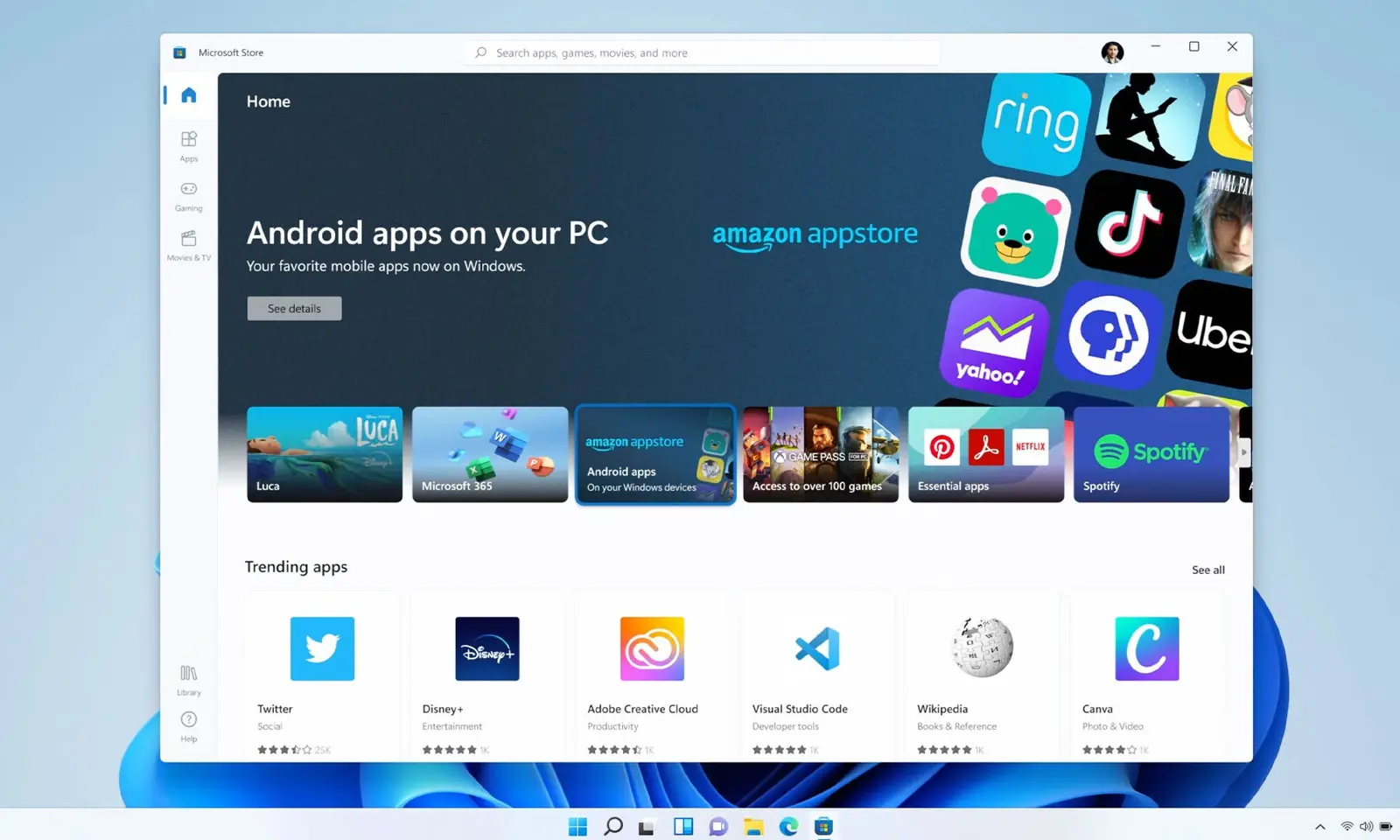 Windows 11 sẽ chạy được ứng dụng Android từ Amazon AppStore