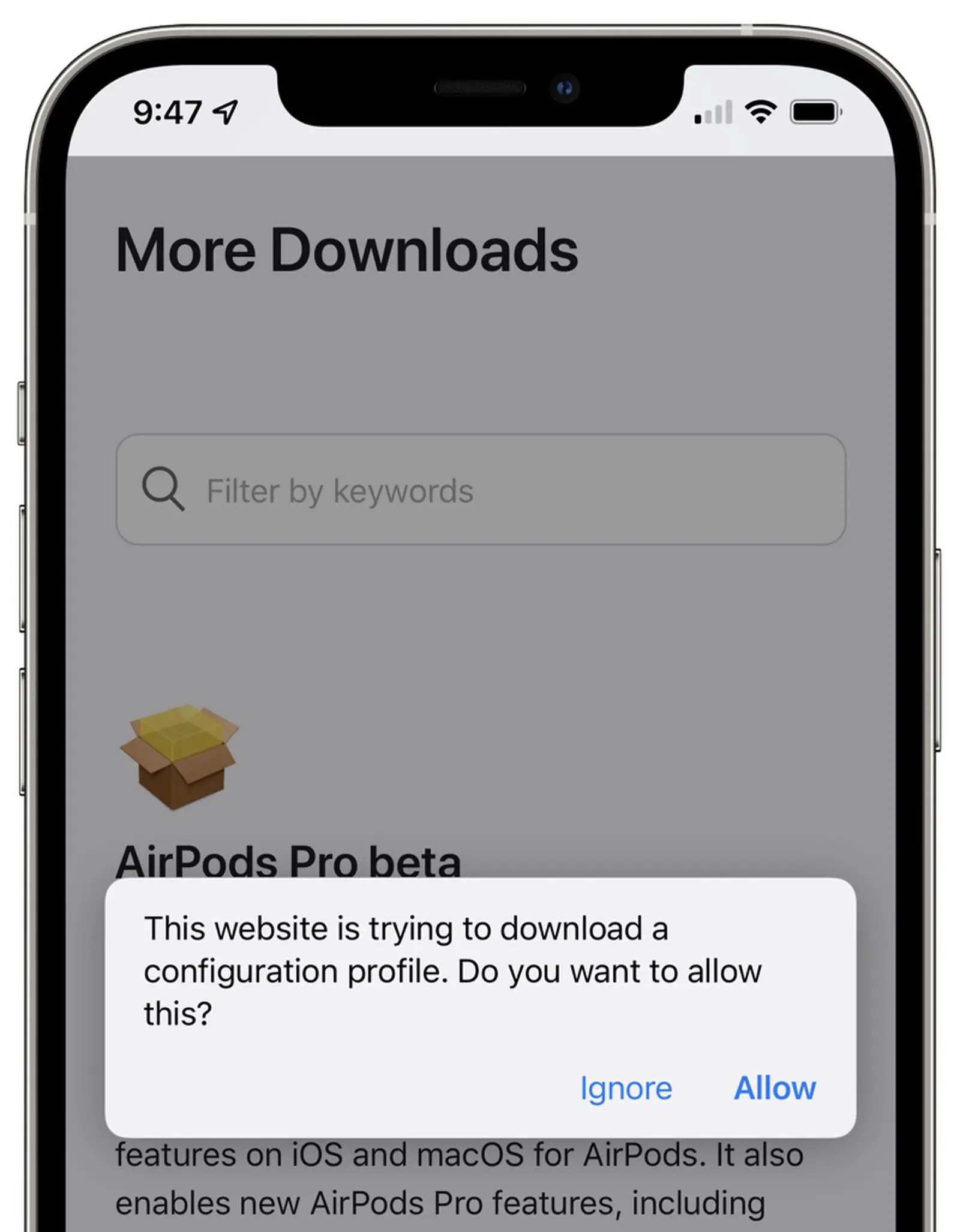 Download và cài đặt Profile beta cho AirPods Pro Firmware trên iPhone
