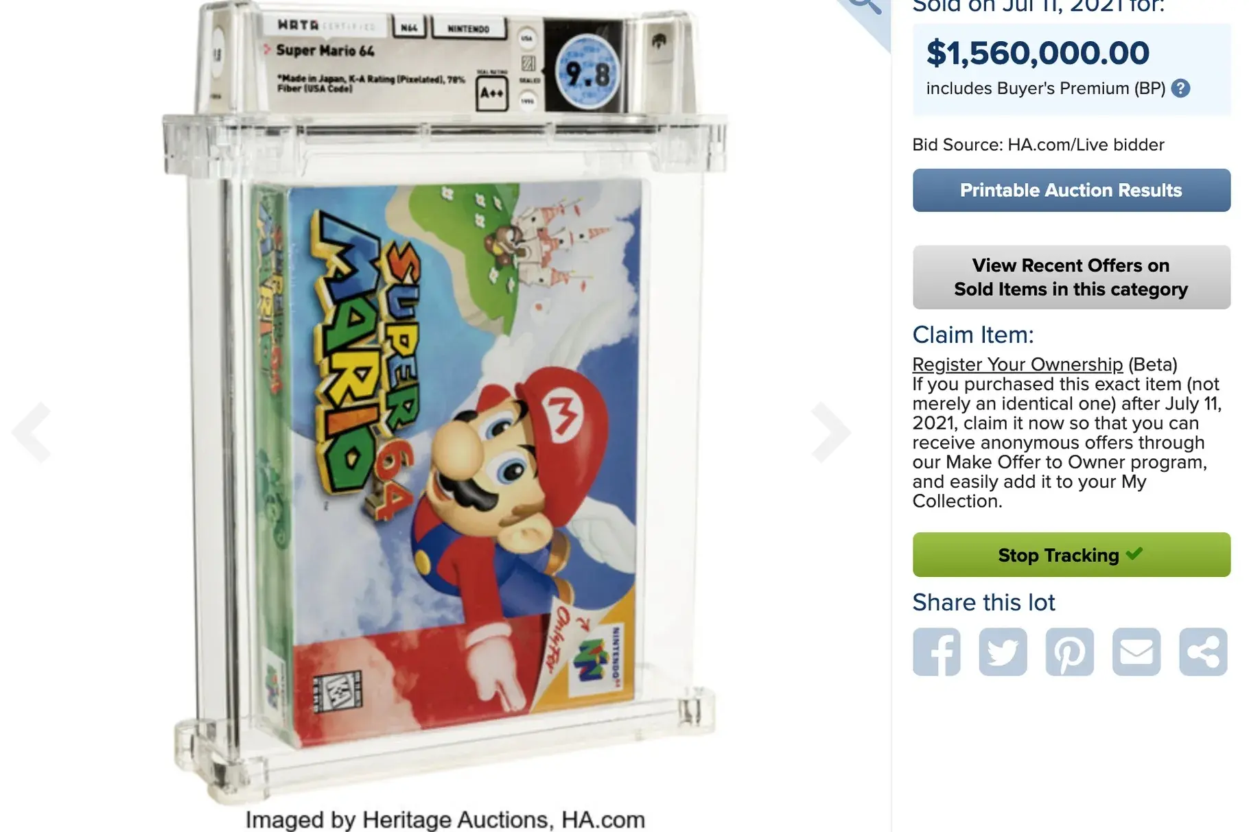 Một cuộn băng Super Mario 64 vừa được bán với giá hơn 1,5 triệu USD