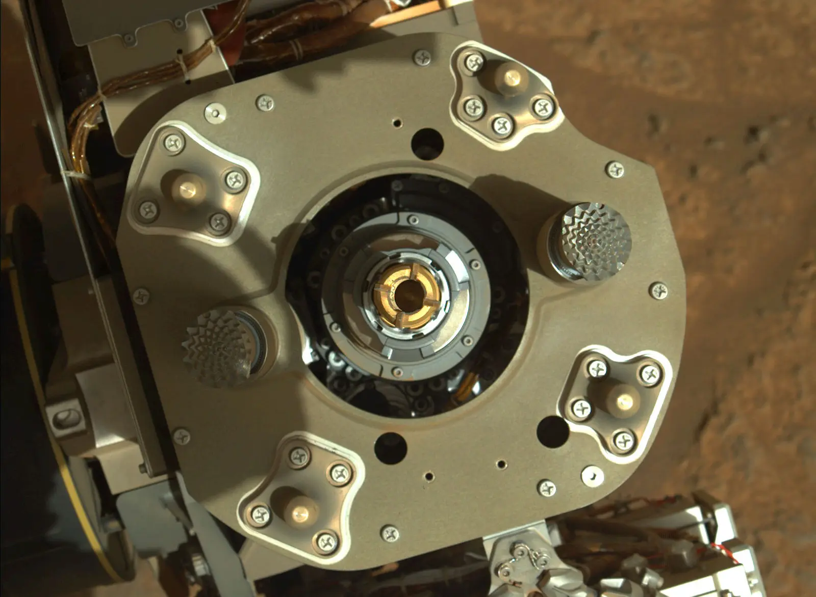Sample Tube in Perseverance's Coring Drill: This enhanced-color image from the Mastcam-Z instrument aboard NASA’s Perseverance rover shows sample tube inside the coring bit after the Aug. 6 coring activity was completed. Credits: NASA/JPL-Caltech.