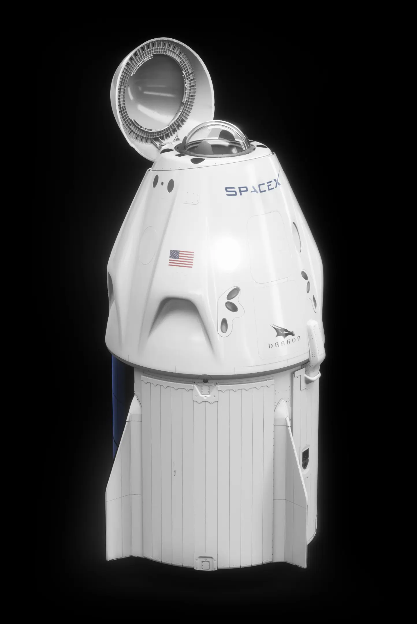 Phi thuyền Crew Dragon của SpaceX với lồng kính mới được lắp thêm ở trên đỉnh.