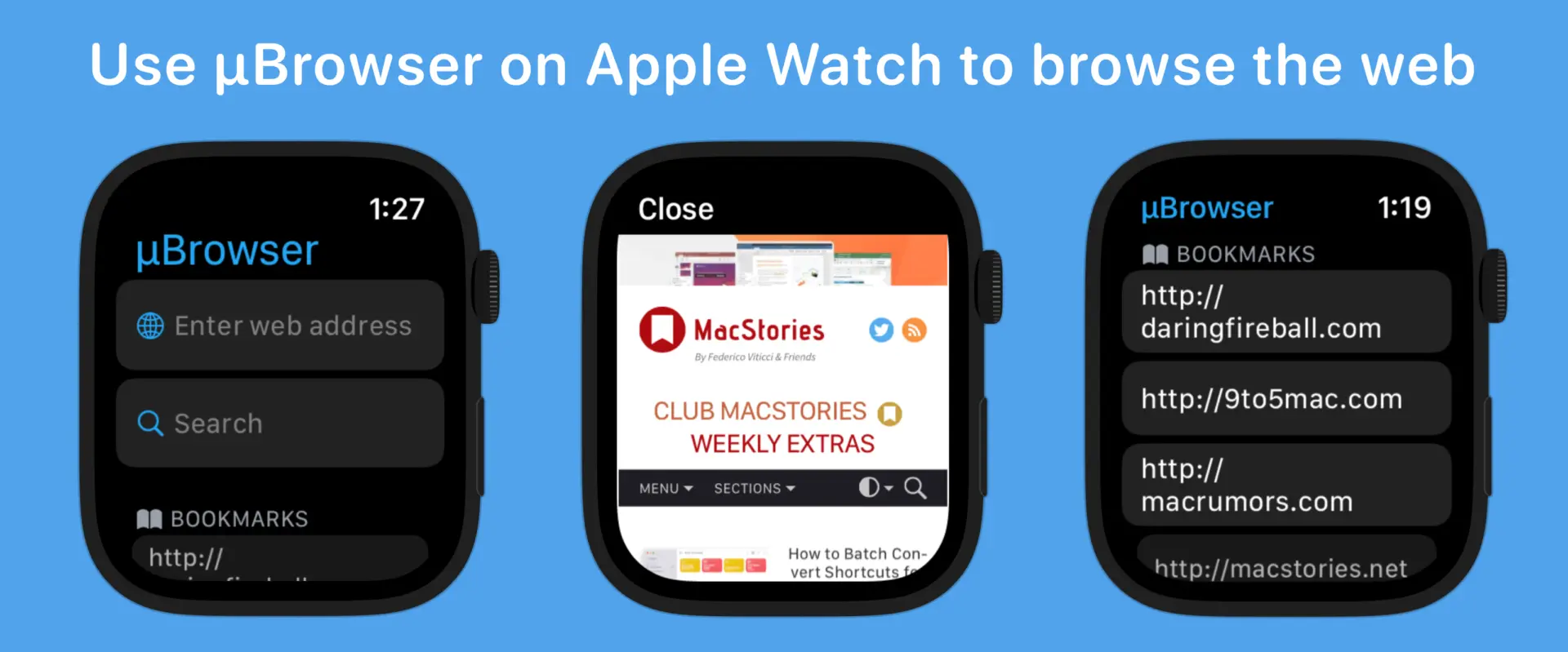 Duyệt web trên Apple Watch bằng µBrowser