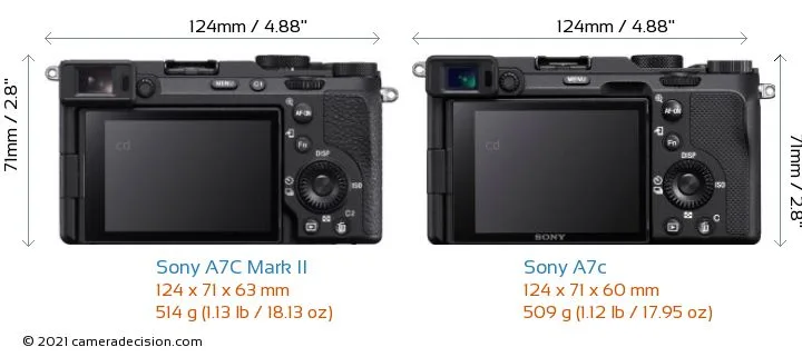 Sony Alpha A7C Mark II vs Sony Alpha A7c back view size comparison