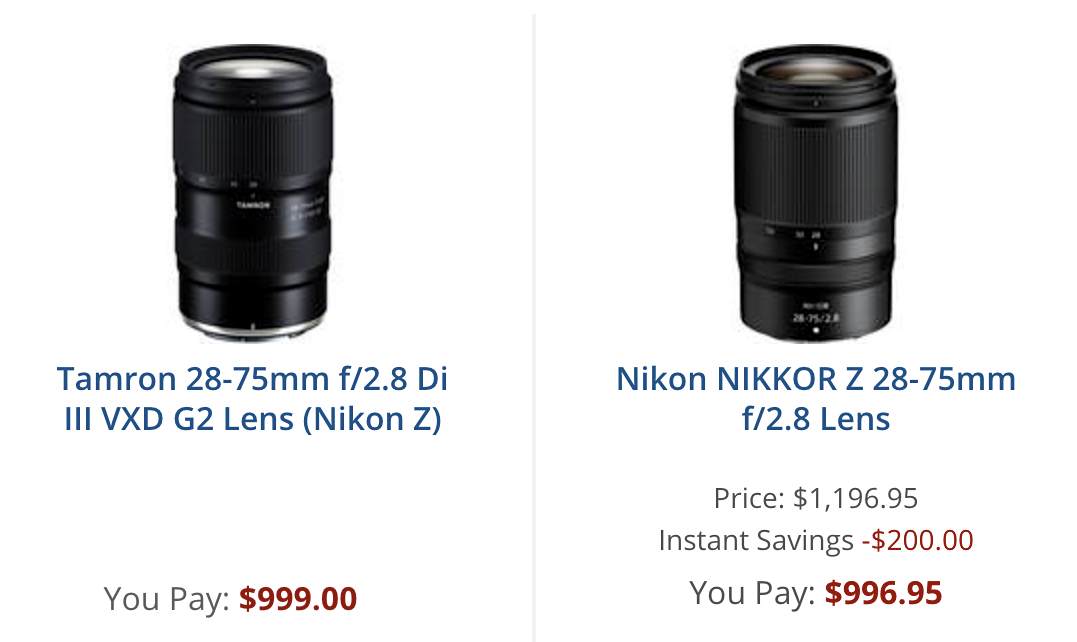 Tamron 28 75mm f2.8 Di III VXD G2 vs Nikon NIKKOR Z 28 75mm f2.8 lenses comparison.png