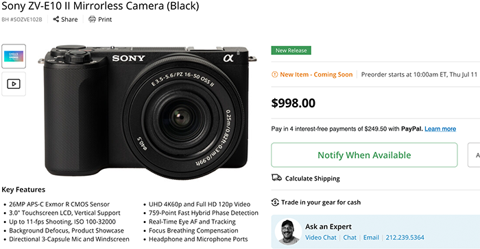 Sony ZV E10 II E mount vlogger camera.png