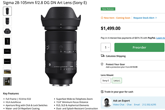 Sigma 28 105mm f2.8 DG DN Art Lens Sony E.png